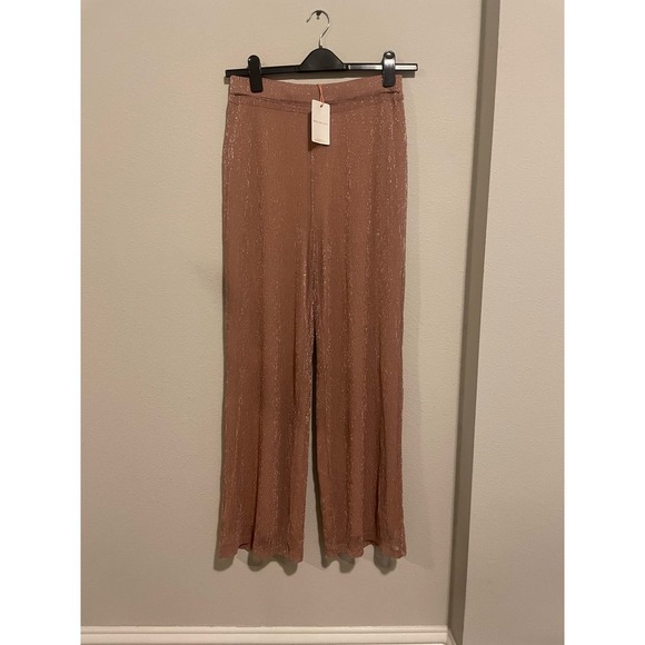 NWT Skies Are Blue Dusty Pink "Rose" Metallic Mesh Wide Leg Lined Pants Small - Picture 4 of 8